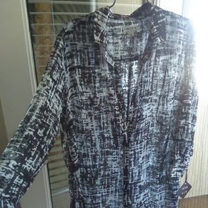 Plus Size 3x Black and White Print Long Sheer Top